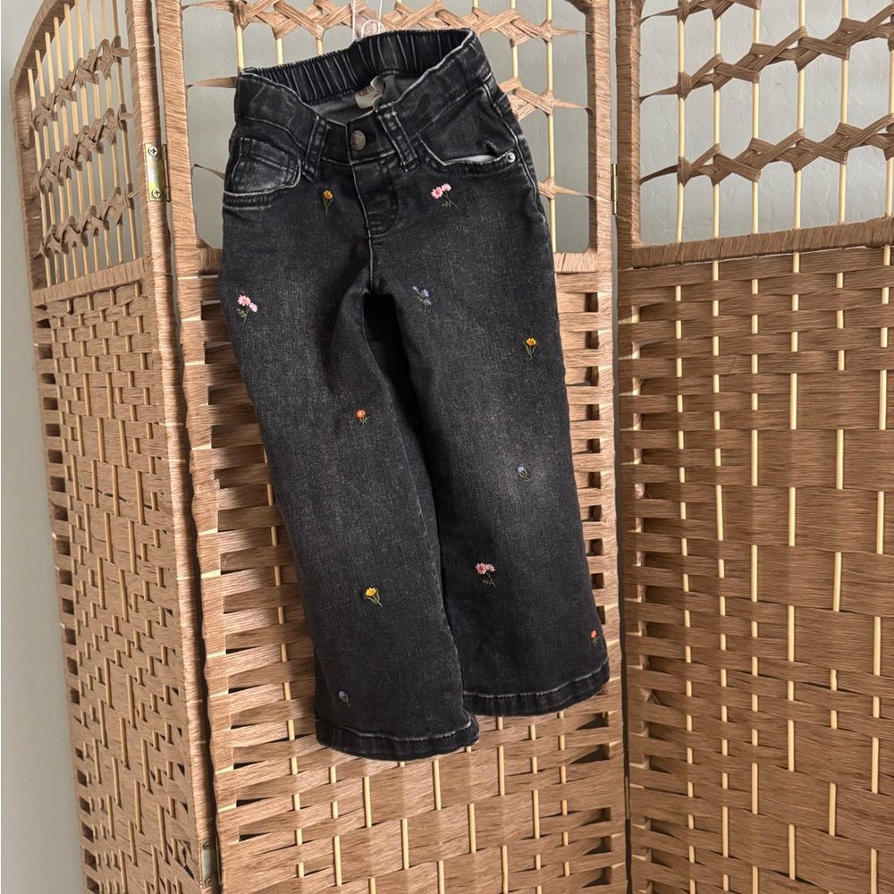 Cat & Jack Black Jeans with Colorful Embroidery